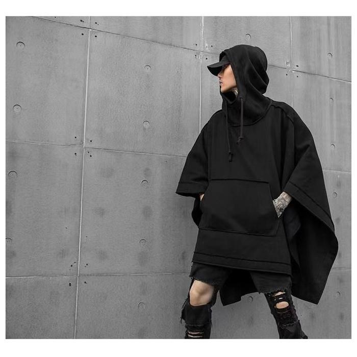 Hoodie Jaket Techwear Model Kimono Hitam Polos All Size Oversize Berkualitas