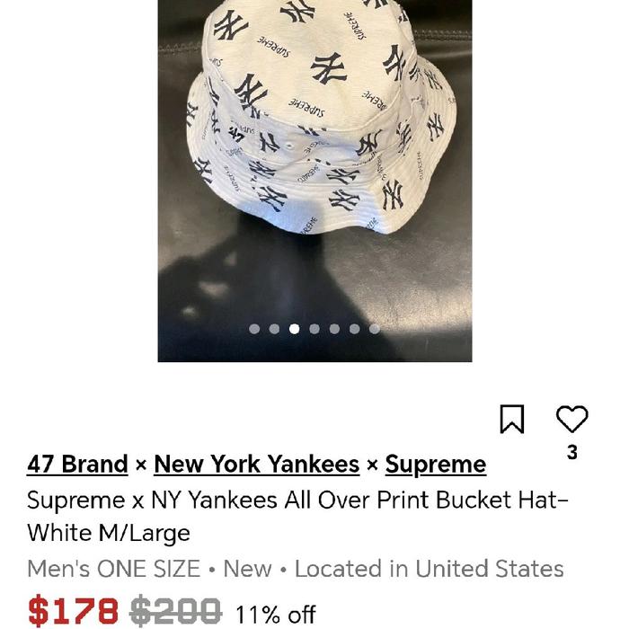 supreme x ny yankees monogram fullprint bucket hat