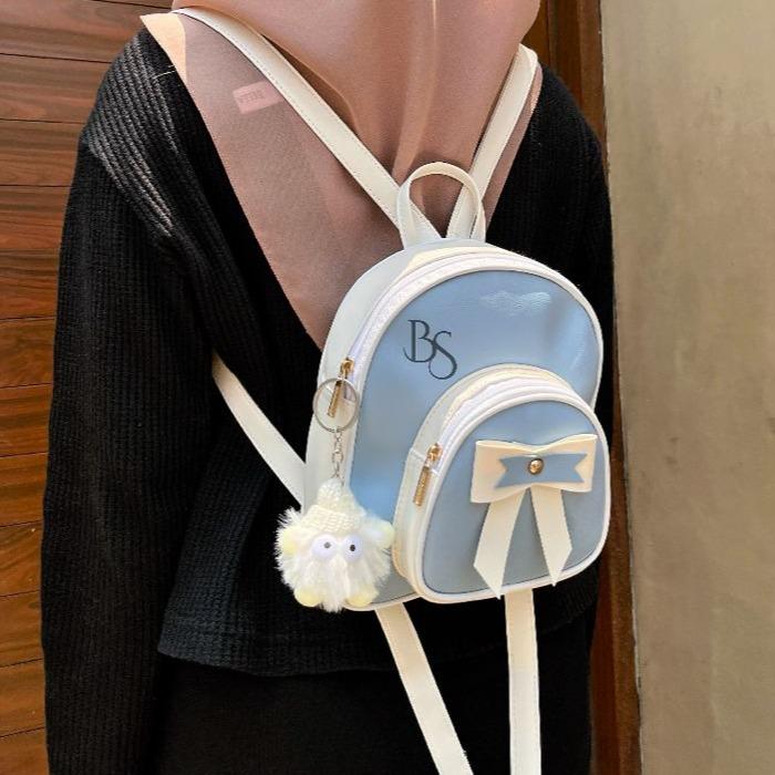 ZHIVA Tas Ransel Wanita Mini Kulit Sintetis Miniso Backpack Gendong Pita FREE GANTUNGAN Cantik uk T2