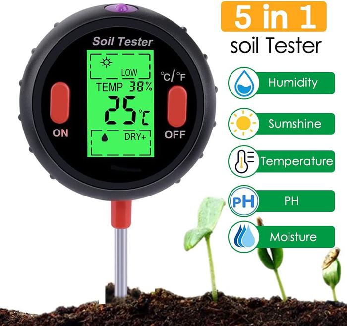 PH Soil Tester, 5 in 1 Soil Meter Moisture Tester Plant Soil Tester