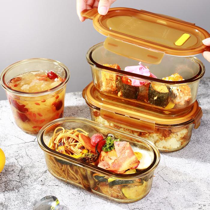 Glass lunch box Microwave oven heating glass fresh-keeping box lunch