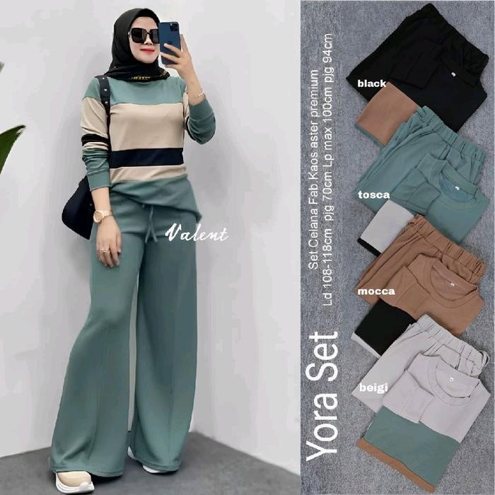 YORA SET ( atasan+celana) matt aster premium by Valent Hijab