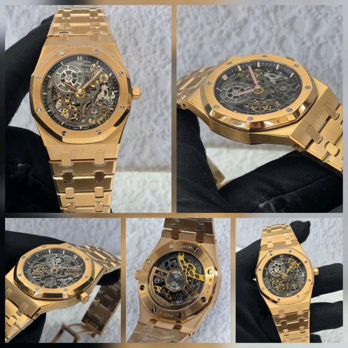 Jam Tangan pria AP lAudemars Piquet Royal Oak 16204 Tourbillon Transparan Swiss ZF Automatic Rose Go