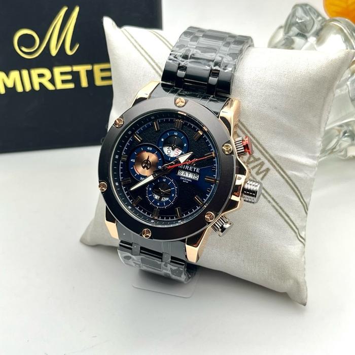 Jam Tangan Pria Sporty Mirete 9273A Original Ikatan Rantai Bahan Stainless Stell Tanggal Hari Aktif 