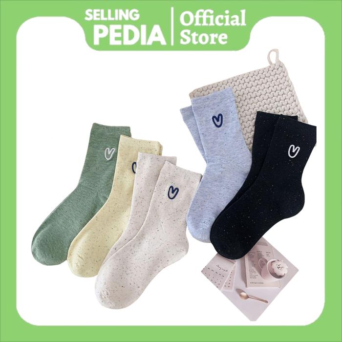 SP KK673 Kaos Kaki Cewek Kue Warna Simple Imut Cute Motif Love Women Socks Polos Tebal Nyaman