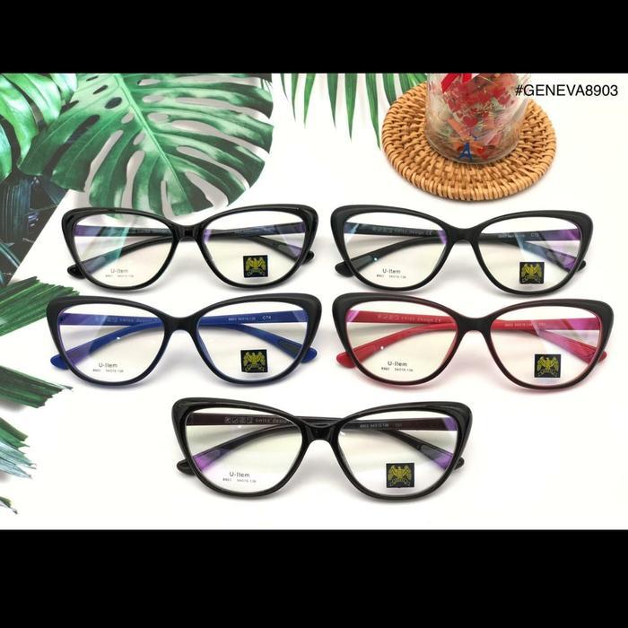 Frame Kacamata wanita cat eyes geneva 8903 lentur ringan paket lensa