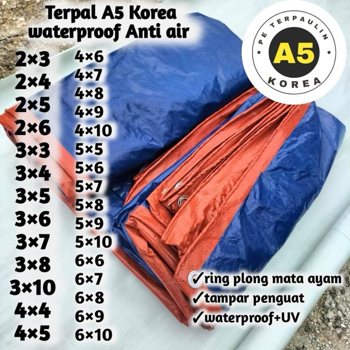 Terpal Plastik A5 Korea Waterproof Anti Air dengan Ring Plong Mata Ayam dan Tampar Penguat - Tahan A
