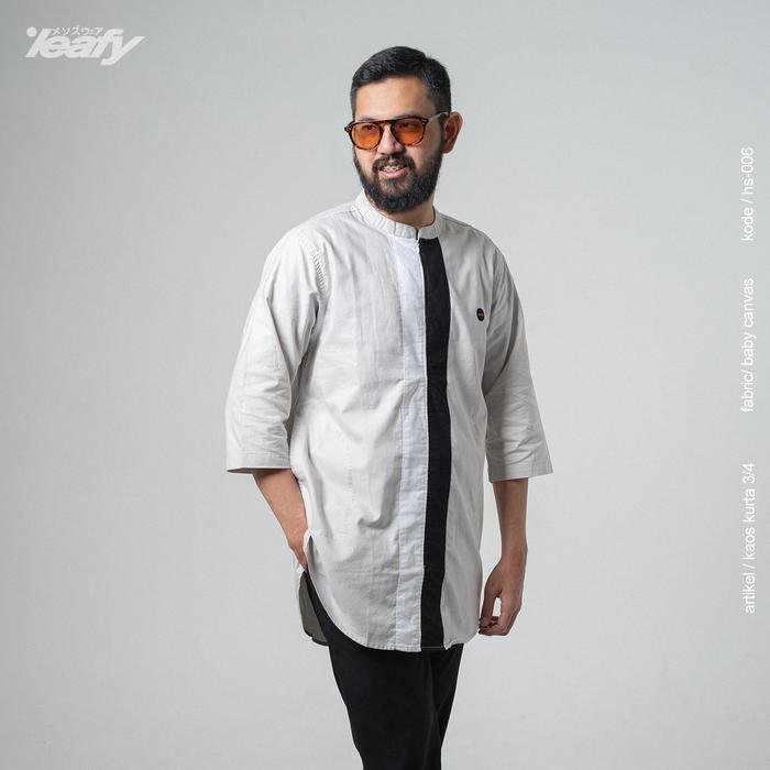 LEAFY HS-006 / KURTA LENGAN 3/4 MOTIF KOMBINASI I BAJU KOKO PRIA I KURTA TWILL PREMIUM / Baju Koko /