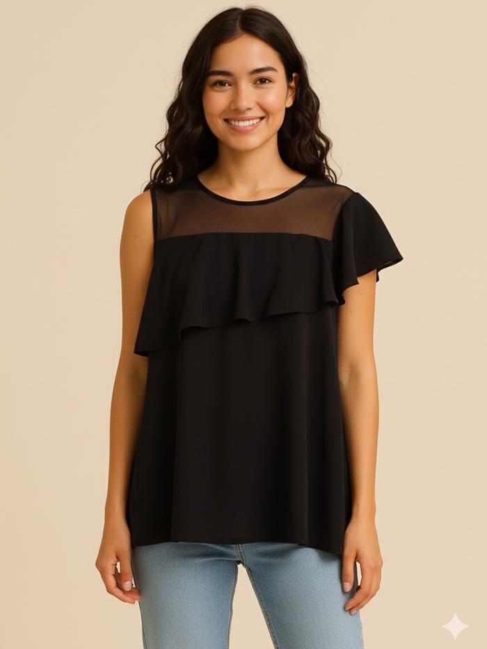blouse one sholder ruffle neck black INC international concepts atasan blus branded hitam polos wani