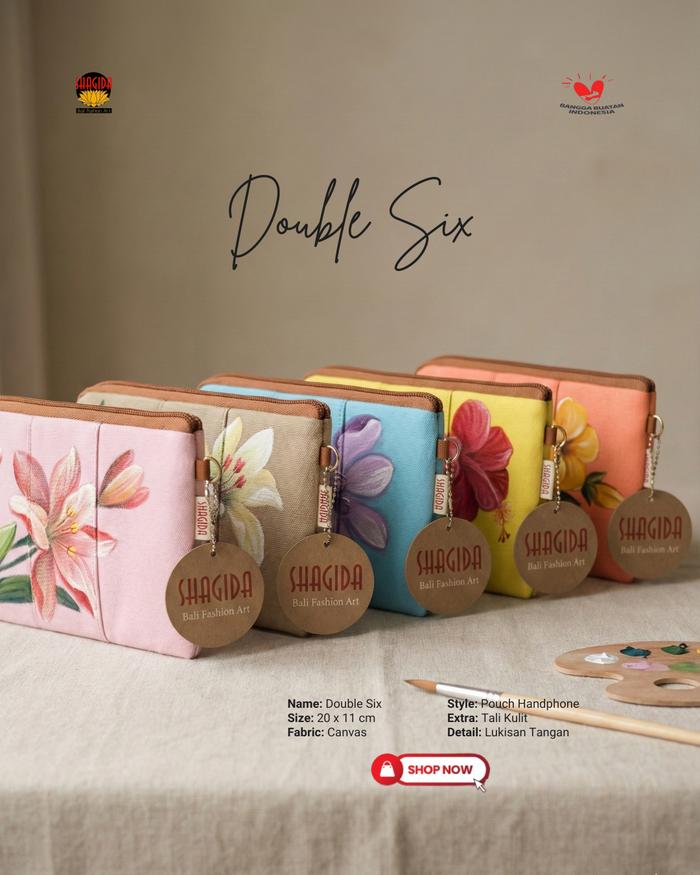 SHAGIDA Double Six Case Canvas Lukis Bunga SHAGIDA Souvenir & Oleh-oleh Khas Bali Ukuran 20 x 11 cm 