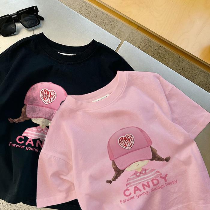 LANTANA Anak Perempuan T-shirt Terbaru Import 2-12 Tahun/Cetakan kartun merah muda yang lucu/Kaos An