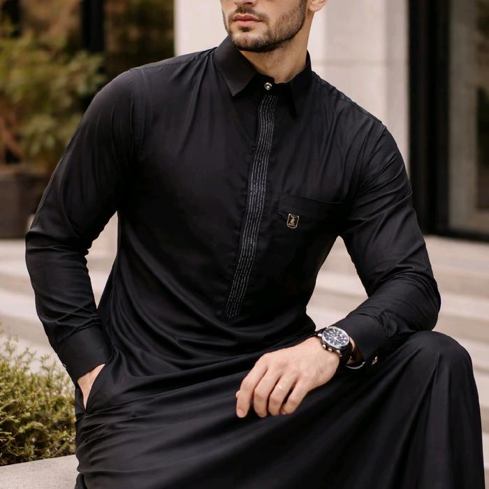 Elghazi [Saudi 104 Jubah Qatar Lis] Gamis Pria Dewasa Polyester Poliester Import Keren Kekinian Busa