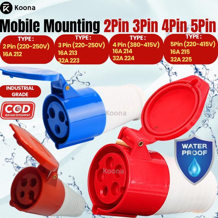 PREMIUM Colokan Cewek 2Pin 3Pin 4Pin 5Pin 16A dan 32A Mobile Mounting Soket Male Female Electrical C