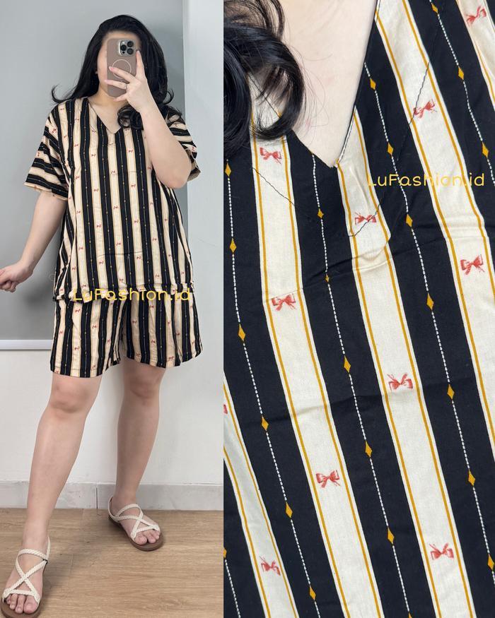 Piyama VNeck Pendek JUMBO LD 130 LD 150 | Baju Tidur Wanita JUMBO LD 150 CM | Piyama MEGA JUMBO