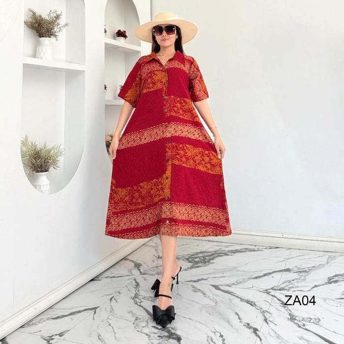 Daster Zea Ld 110cm By Vitela Batik Busui Kancing Rayon Tebal Handmade Kerah Panjang