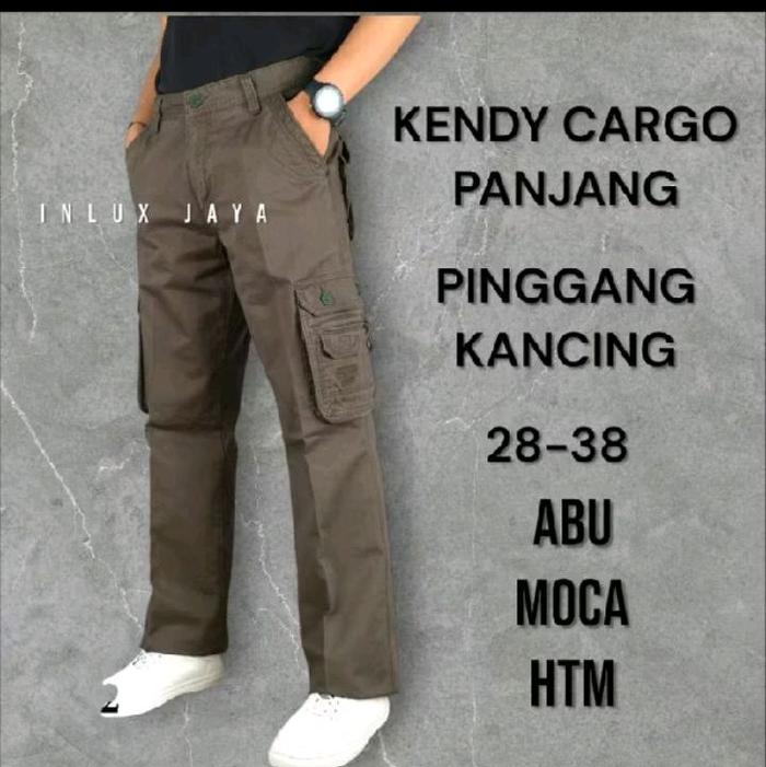 Kendy Cargo Panjang Pinggang Kancing Celana Casual Kargo Kendi Model Loongg Bagy Abu Moca HTM coklat