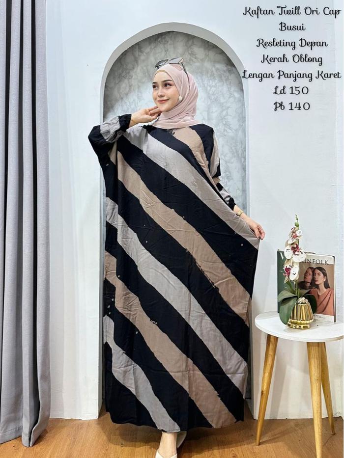 KAFTAN TWILL ORIGINAL MOTIF CAP Baju Kelelawar Dress Muslim Wanita Lengan Panjang Model Kelelawar Ga