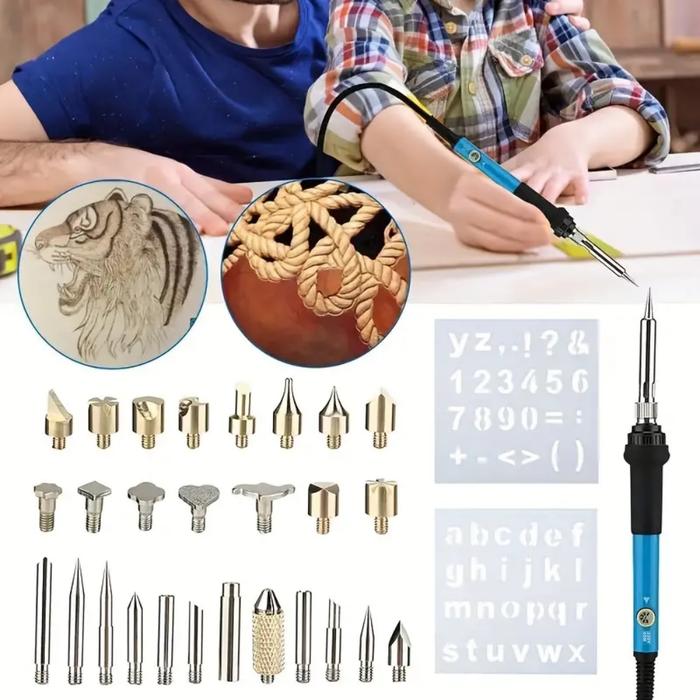 Kit peralatan Pyrography kayu 60W, Set alat ukir timbul kayu untuk