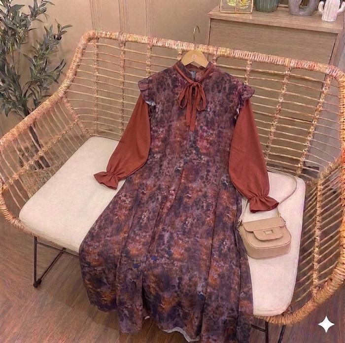 PROMO Maudy Dress /Gamis Tangan Panjang Bahan Rayon Premium