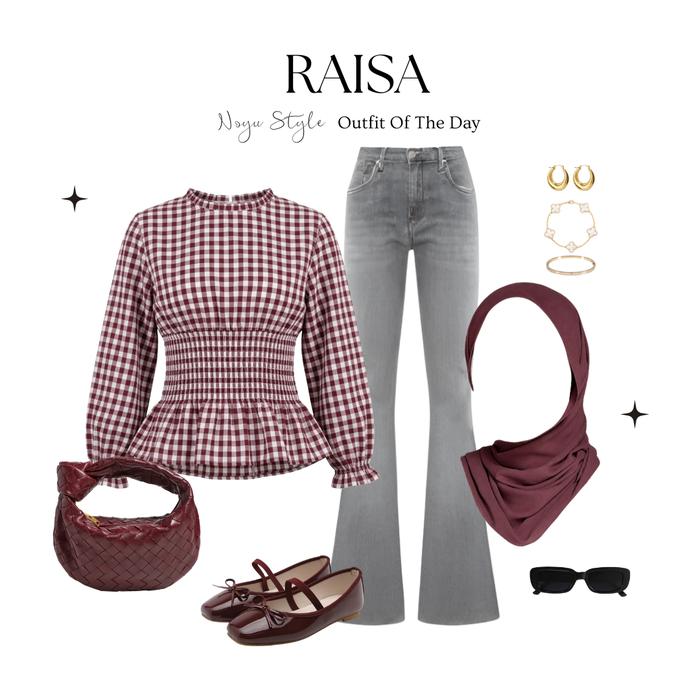 One Set Raisa 3in1 Wanita Kekinian - Blouse Wanita Kerut Maroon - Celana Cutbray Dark Grey - Hijab B
