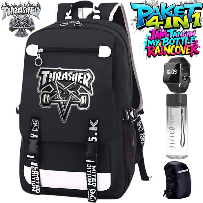 ADN BAG - TAS SEKOLAH ANAK LAKI LAKI PEREMPUAN THRASHER BLACK EDITION TAS RANSEL SEKOLAH ANAK SD REM