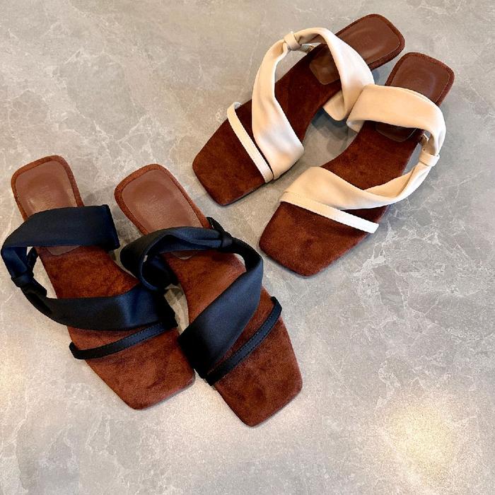 Heels wanita Model double cross strap silang Elegant Premium Nanjoier import China Hak ±3Cm - KML 88