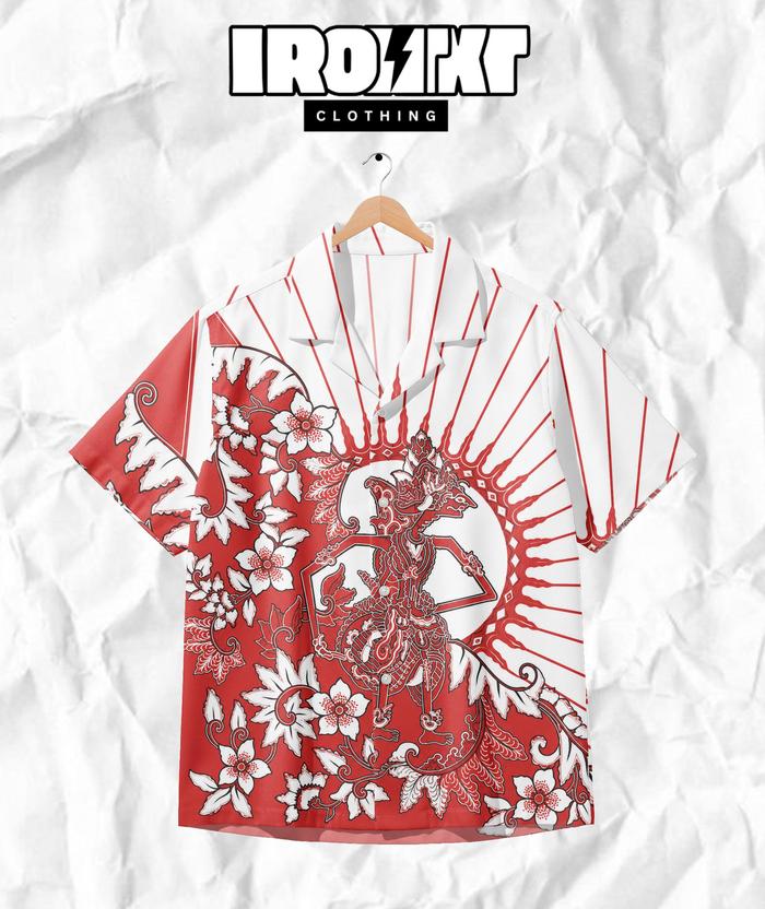 IRON Kemeja Batik Wayang Flora Red Rising Sun