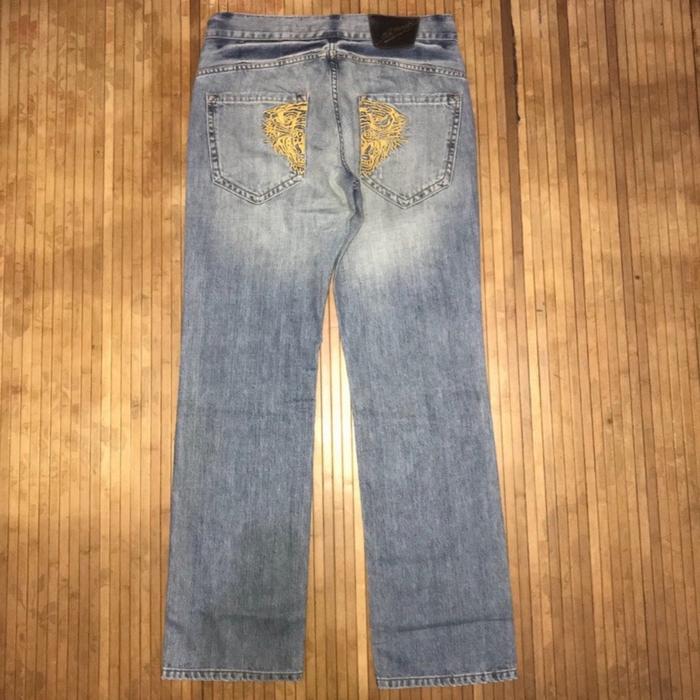 VINTAGE Y2K ED HARDY By CHRISTIAN AUDIGIER EMBROIDERED TIGER DENIM WIDE LEG FLARE DENIM JEANS philip