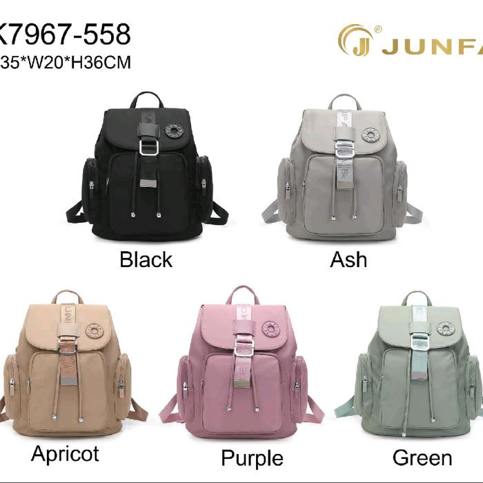 Junfa Ransel Junfa Model K7967-558 Warna Black Ash Apricot Purple Green Ukuran 35x20x36cm Tas dengan