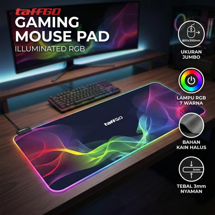 Mtos Jakarta - Mouse Pad Gaming XL RGB | LED Desk Mat 800x300x3mm | Alas Meja Komputer