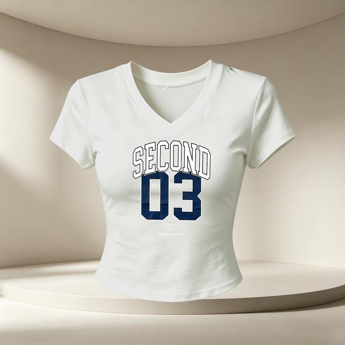 Kaos Crop Top V Neck 3Second Motif Nomor Varsity Baju Wanita Streetwear Kekinian Bisa COD