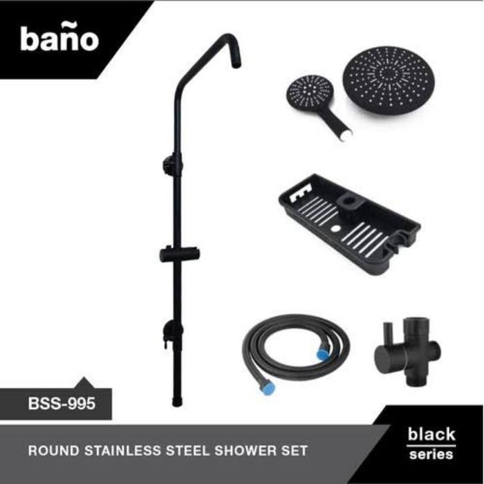 Shower tiang bulat hitam bano / shower tiang hitam bano bulat