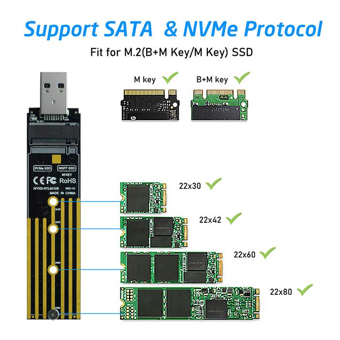 M.2 NVMe SSD to USB 3.1 Adapter PCI-E to USB-A 3.0 Internal Converter