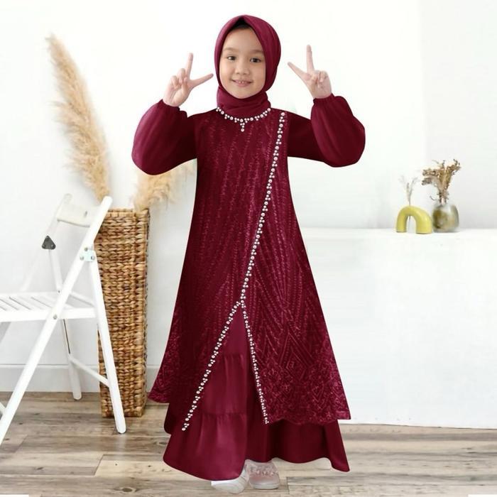 Promo Kid Maudy Gamis Anak Tembak Mutiara 3 sampai 13 tahun Gamis Anak Lebaran Pesta dan Kondangan C