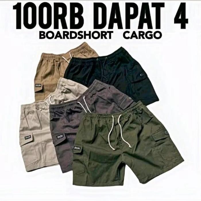 celana boardshot cargo pendek pria 4 pcs 100 ribu-celana cargo pendek pria terlaris-celana pendek te