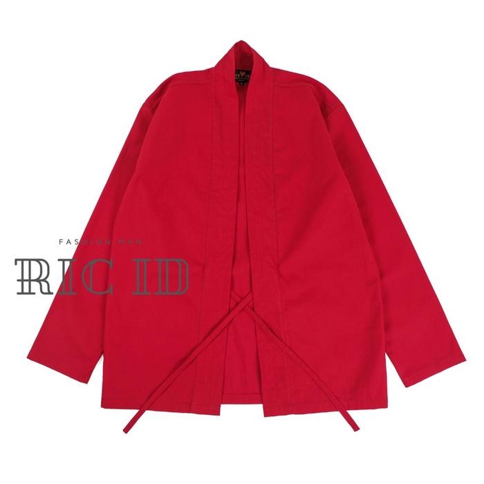 KIMONO PRIA OUTER LOOSE CASUAL LENGAN PANJANG -BAJU KIMONO PRIA POLOS MERAH - JAKET COWOK KIMONO OUT