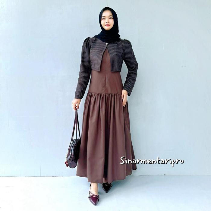 Zumi - One Set Gamis Semi Wool Baju Muslim Blazer Dress  Setelan Baju Wanita Vest Rompi Outer Basic 