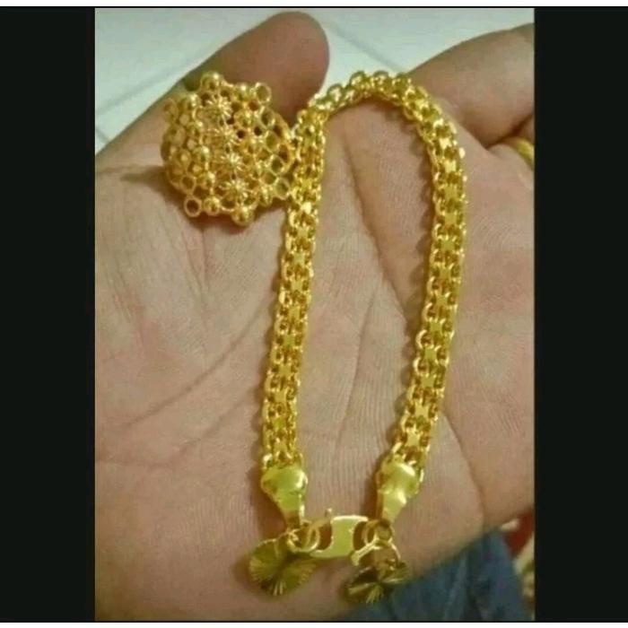 Set Gelang Tangan Rantai Tikar Kecil Free Cincin Dubai Gold Bracelets Titanium Aksesoris skena Trida