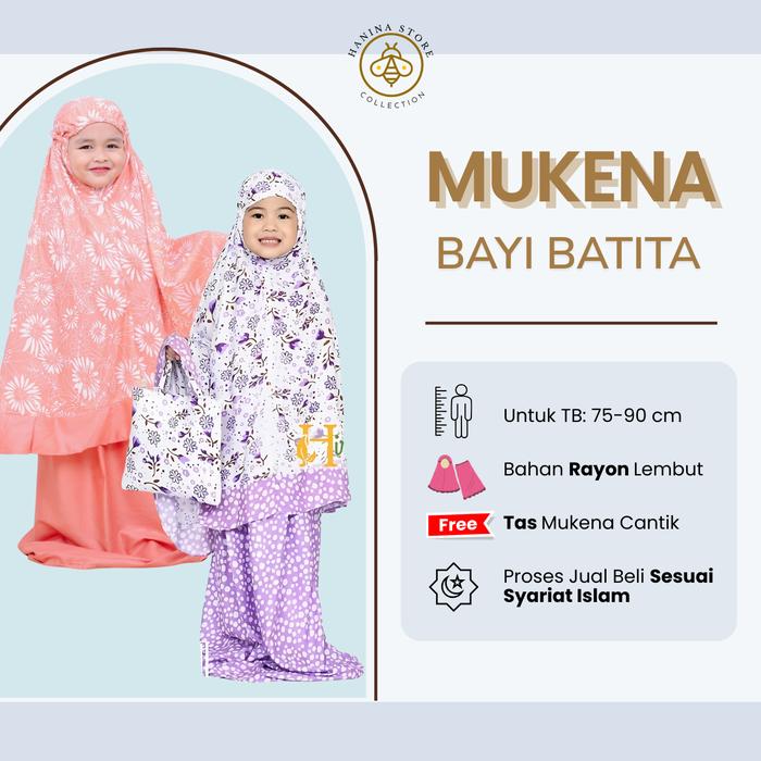 HANINA Mukena Anak Bayi Batita 1-2 Tahun BISA COUPLE / SARIMBIT Motif Bunga Polkadot Korean Style Ra