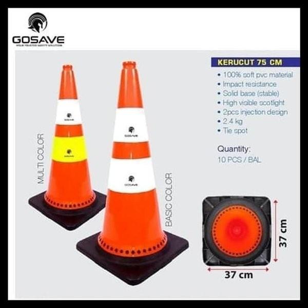 Traffic Cone Rubber Tapak Hitam 75Cm Merk Gosave / Safety Cone