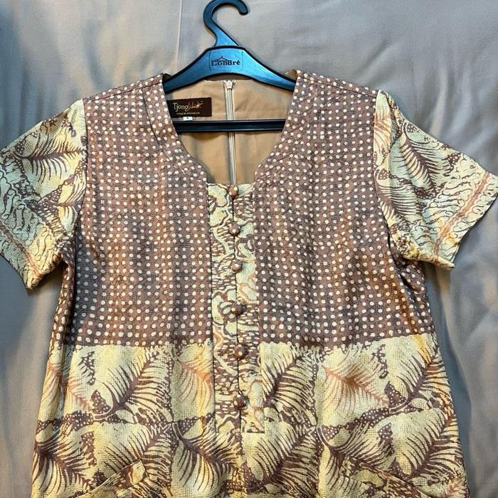 Tjongklak Dress Batik Wanita Size L Motif Daun dan Polkadot, Kondisi Baru