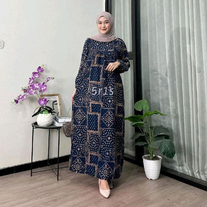 Marisa Daster Midi Dress Motif Rayon Premium Jumbo ld 120 lengan panjang karet Terlaris Busui Friend
