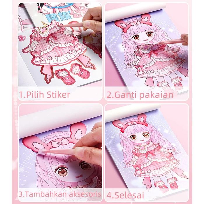 Buku Stiker Change Makeup Diy Princess Sticker Book Sticker Dress Up Book