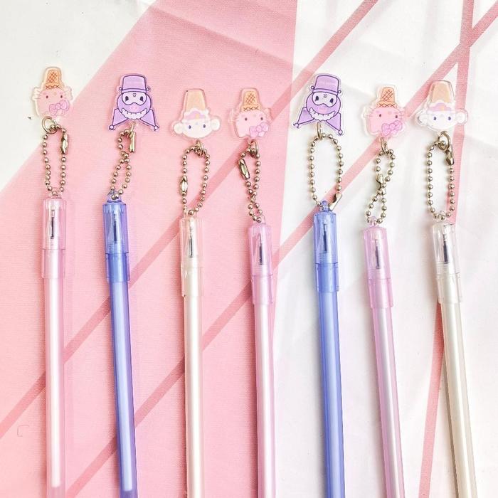MM Pena Gel Bolpen Unik Alat Tulis Kantor Pulpen Lucu Aesthetic Pen Gantungan Motif Kartun Bolpoin