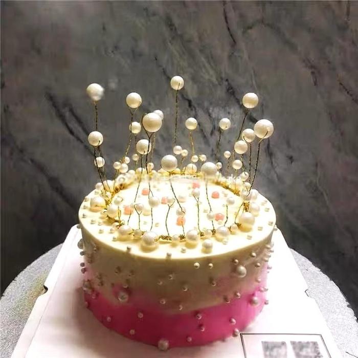 {BG} Hiasan Topper Kue Mahkota Mutiara Crown Mutiara Gold Princess / Pajangan Kue Ulang Tahun Mahkot