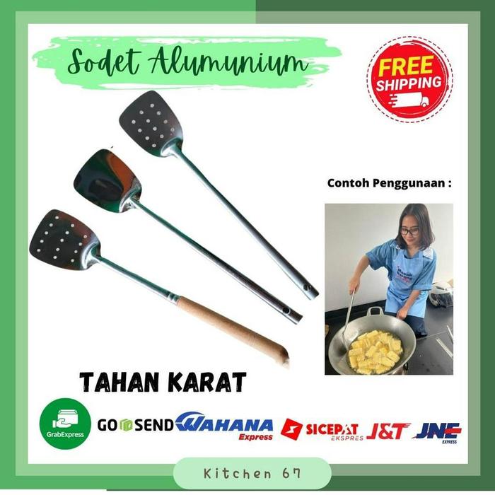 Susuk Spatula Gagang Kayu Spatula Sodet Kayu Penggorengan Alumunium