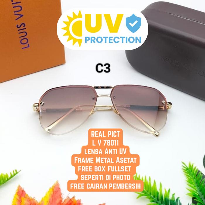 New Sale Sunglasses Kacamata Hitam Wanita Pria Unisex L V 78011 Aviator Anti UV Elegan Free Box Full
