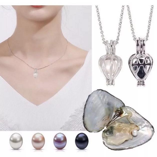 Gantungan Kunci Pearl Kalung Mutiara dalam Kerang Freshwater Oyster Pearl Necklace Viral Hadiah Unik