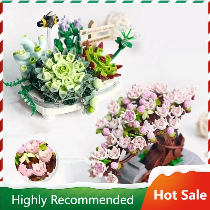 MOC Creative LOZ MINI Flower Pot Plant Building Block City Cherry