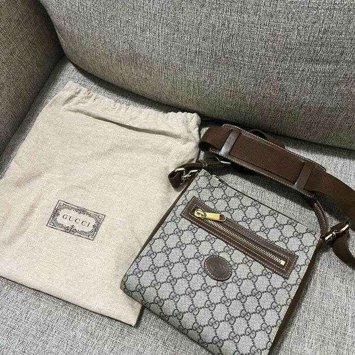 GG Supreme Messenger Bag Beige Ebony Brown (Tas Gucci Pria) Selempang Cowok Canvas Slingbag